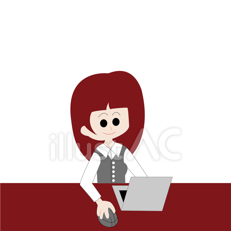 【無料イラスト素材】パソコン作業をする女性