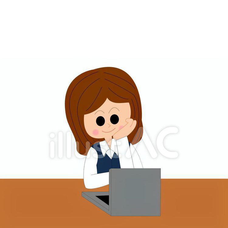 【無料イラスト素材】PCで作業する女性