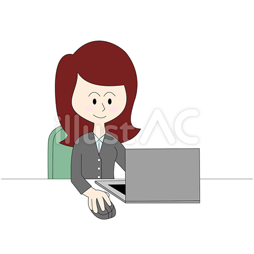【無料イラスト素材】パソコンで作業をする女性会社員