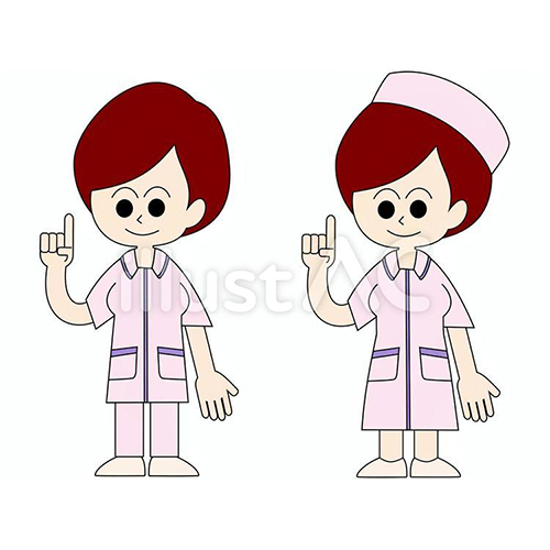 【無料イラスト素材】笑顔で指差しする若い看護師の女性