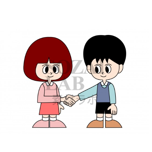 【無料イラスト素材】握手する女の子と男の子