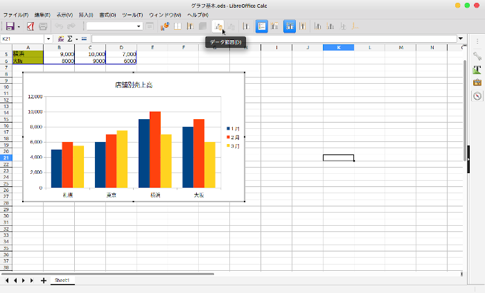 【LibreOffice Calc】グラフの行と列を入れ替える方法