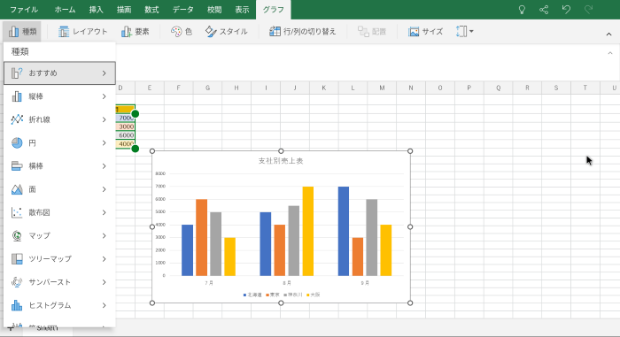 【Fireタブレット EXCEL】グラフの種類を変更する方法