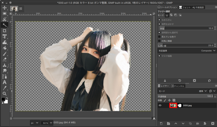 GIMPで人物切り抜きを行う方法 （背景を透明にする方法）