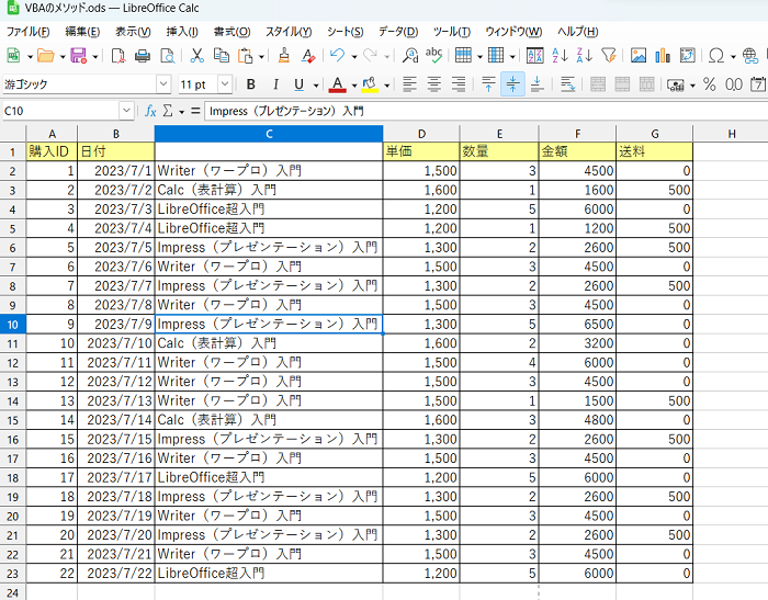 LibreOffice CalcでVBAのメソッドの使い方