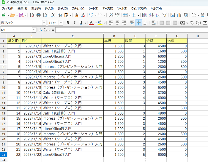 LibreOffice CalcでVBAのメソッドの使い方