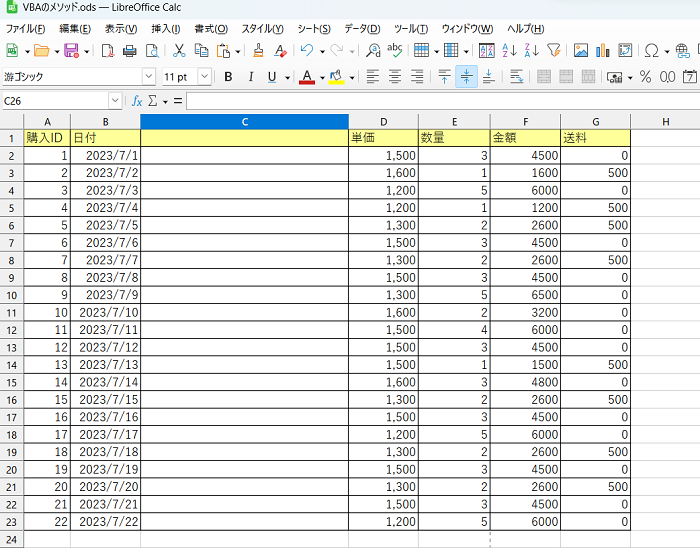 LibreOffice CalcでVBAのメソッドの使い方